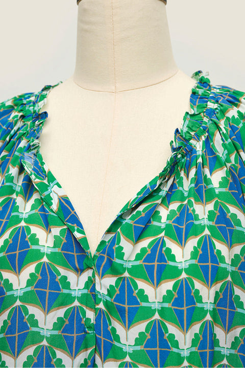 Origami Top - Diamond & Flower Blue