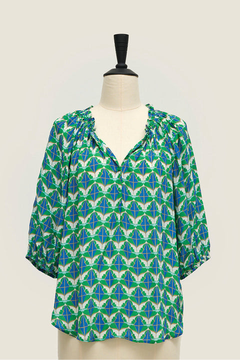 Origami Top - Diamond & Flower Blue