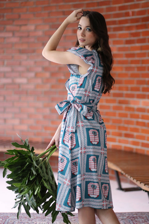 50's Wrap Dress - Tropical Lace Peach