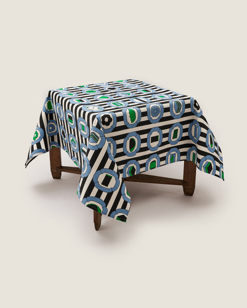 Kasturi Square Table Cloth - My Kuih Or The Highway Black & White