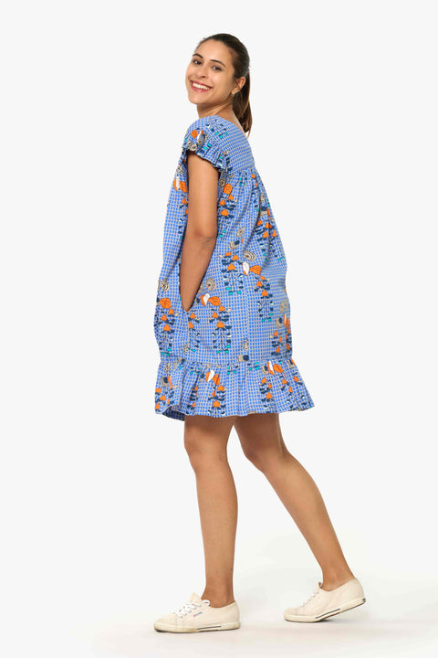 Bella Dress - Willow Roses Blue