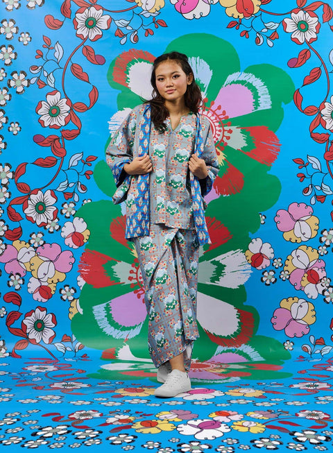 Reversible Kimono - Diamond's & Flowers Blue