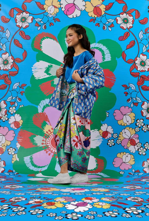 Reversible Kimono - Diamond's & Flowers Blue