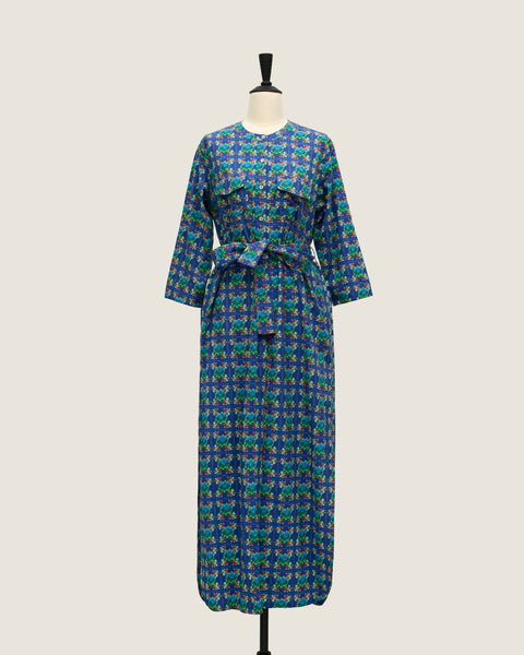 Original Long Shirt Dress - Bunga Raya Tiles Blue