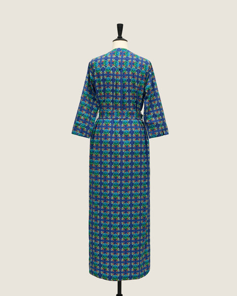 Original Long Shirt Dress - Bunga Raya Tiles Blue