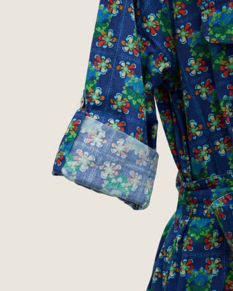 Original Long Shirt Dress - Bunga Raya Tiles Blue