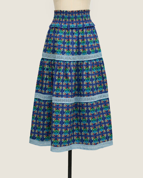 Flexi Skirt - Bunga Raya Tiles Blue