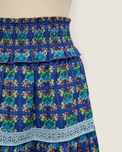 Flexi Skirt - Bunga Raya Tiles Blue