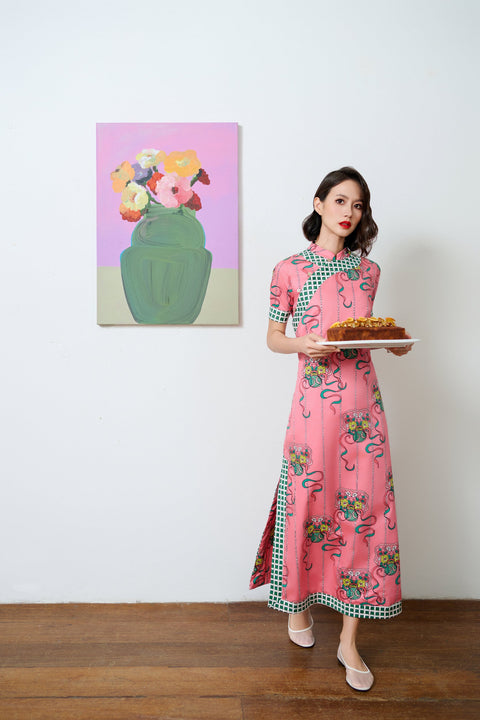 Long Cheongsam  - Ribbons Persimmon