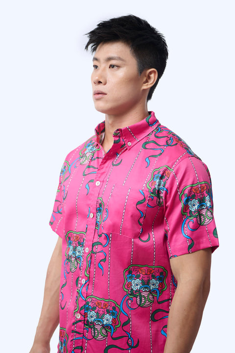 Men's Shirt S/S  - Ribbons Magenta