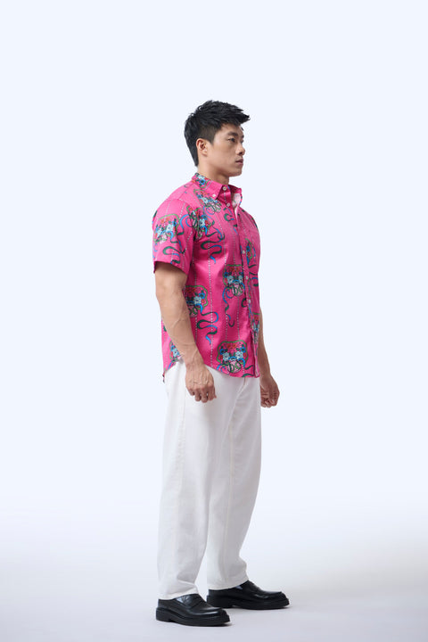 Men's Shirt S/S  - Ribbons Magenta