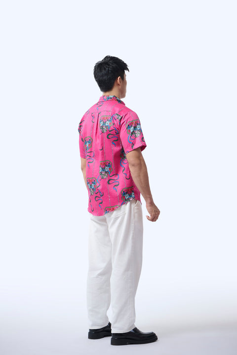 Men's Shirt S/S  - Ribbons Magenta