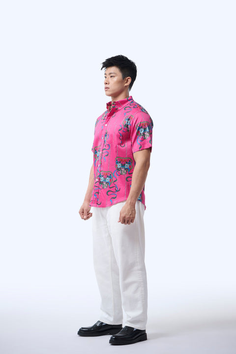 Men's Shirt S/S  - Ribbons Magenta