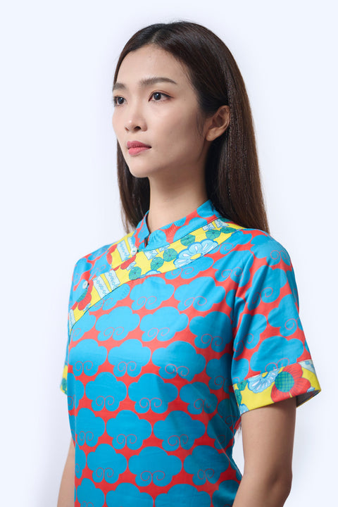 Long Cheongsam  - Cloud 9 Blue