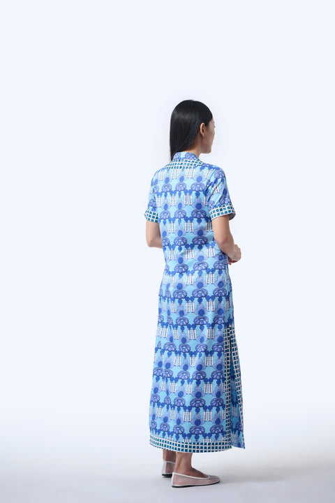 Long Cheongsam  - Crystal Blossom Blue