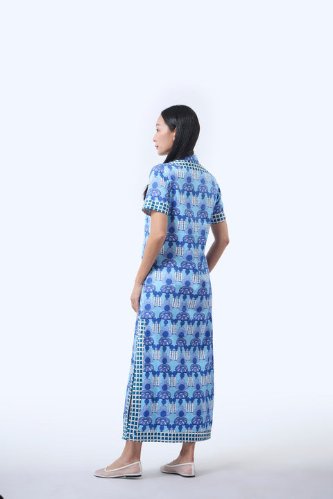 Long Cheongsam  - Crystal Blossom Blue