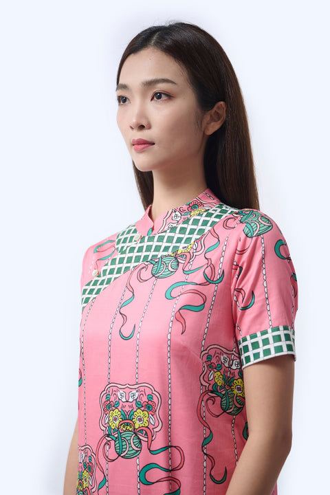 Long Cheongsam  - Ribbons Persimmon