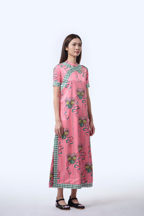 Long Cheongsam  - Ribbons Persimmon