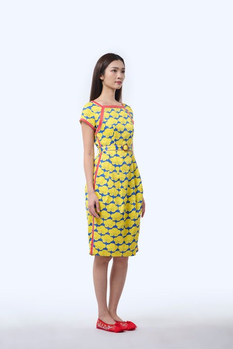 Boatneck Cheongsam  - Cloud 9 Yellow