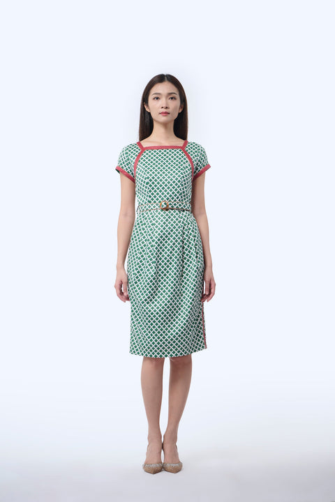 Boatneck Cheongsam  - Love Lace II Green