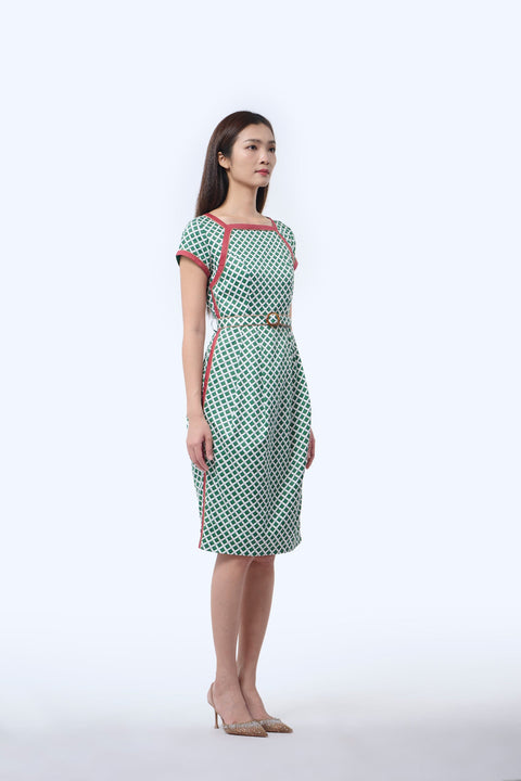 Boatneck Cheongsam  - Love Lace II Green