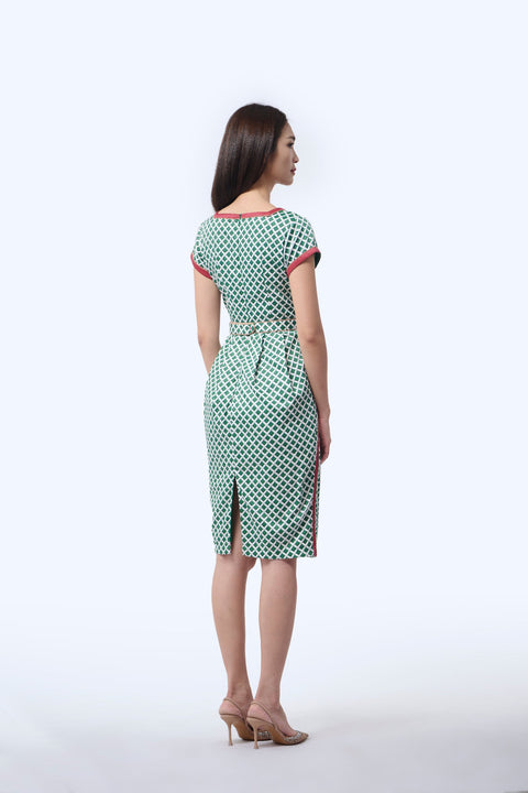 Boatneck Cheongsam  - Love Lace II Green