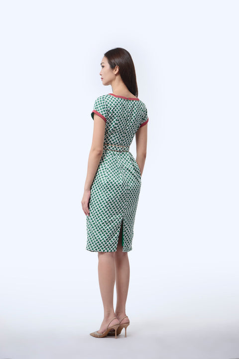 Boatneck Cheongsam  - Love Lace II Green