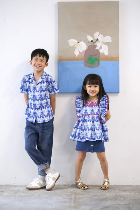 Boys Shirt - Crystal Blossom Blue