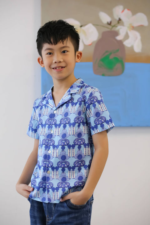 Boys Shirt - Crystal Blossom Blue