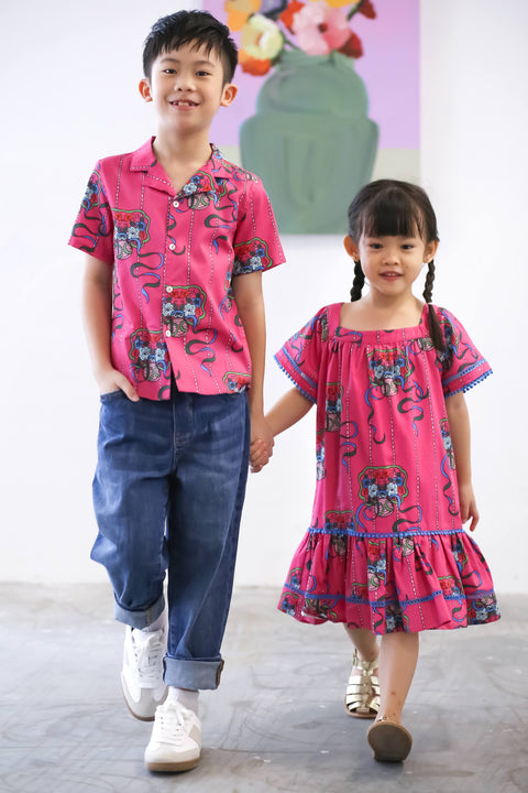 Boys Shirt - Ribbons Magenta