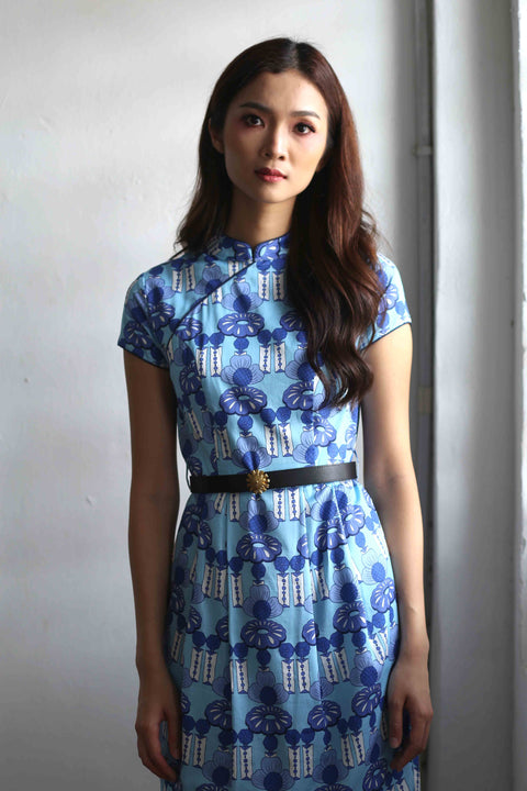 Tulip Cheongsam  - Crystal Blossom Blue