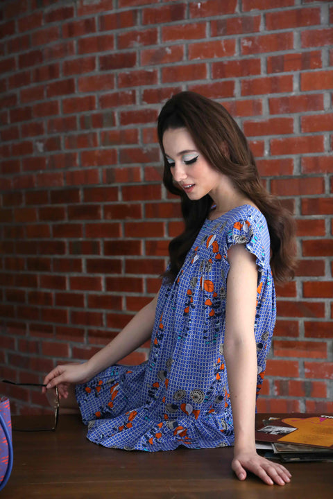 Bella Dress - Willow Roses Blue