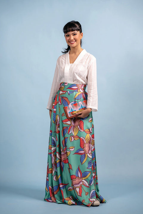 Pleated Wrap Skirt - Oolong Green