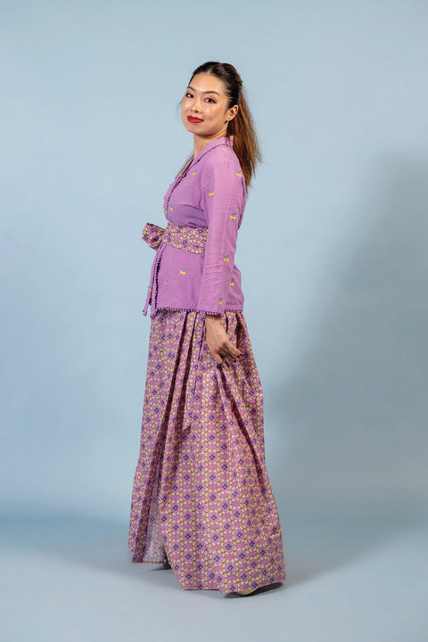 Cherry Kebaya & Wrap Around Sarong Set - Lavender