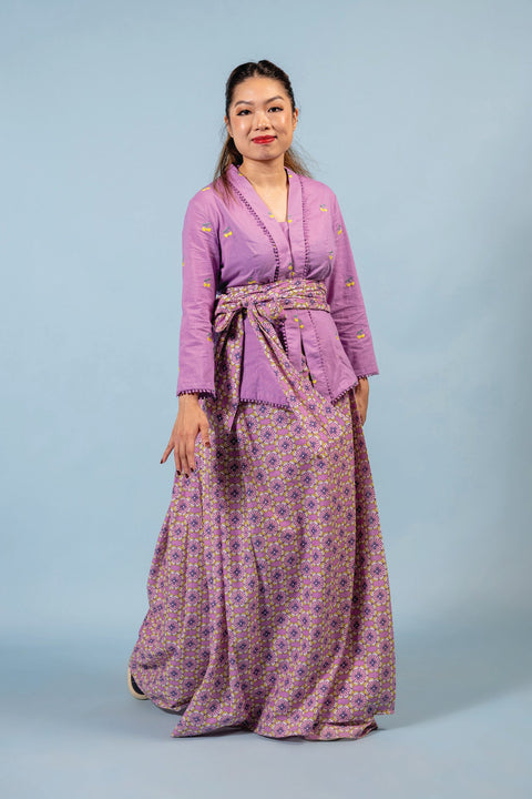 Cherry Kebaya & Wrap Around Sarong Set - Lavender