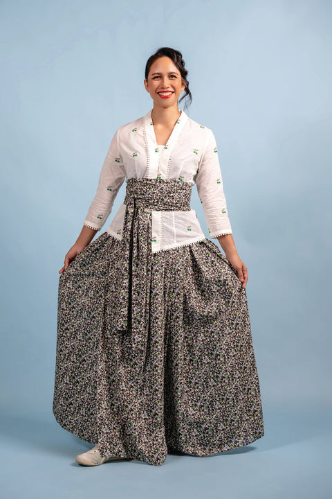 Cherry Kebaya & Wrap Around Sarong Set - Crispy White