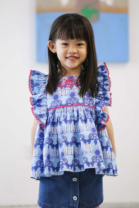 Girls Sayang Top - Crystal Blossom Blue