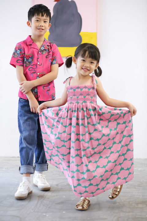 Girls Singapore Smock Dress - Cloud 9 Pink