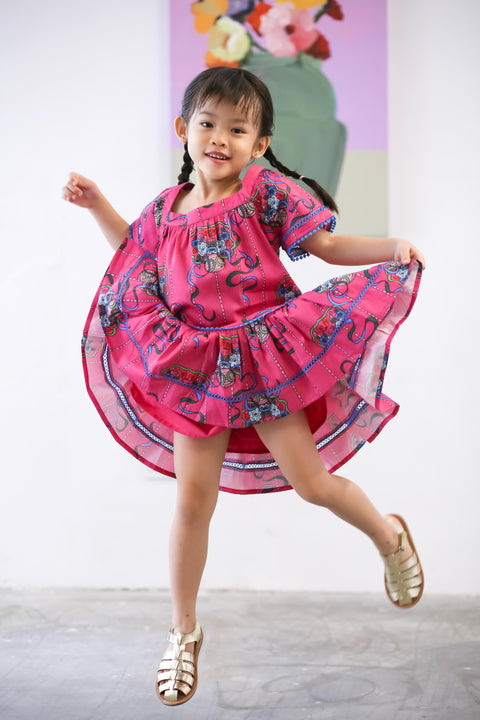 Girls Sunshine Dress - Ribbons Magenta