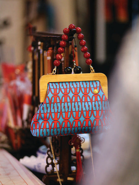 Kasturi Wooden Clutch Bag - Chairs Blue