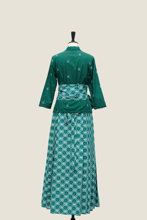 Cherry Kebaya & Wrap Around Sarong Set - Forest Green