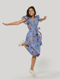 50'S WRAP DRESS - WILLOW ROSES BLUE