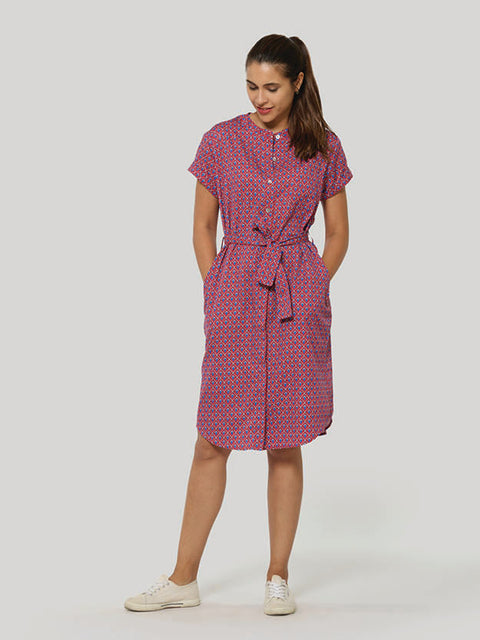 Shirt Dress Mandarin Collar - Love Lattice Strawberries