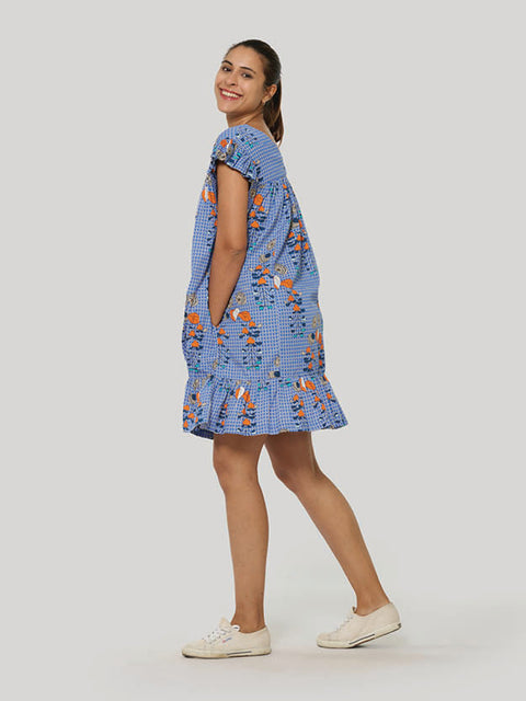 Bella Dress - Willow Roses Blue