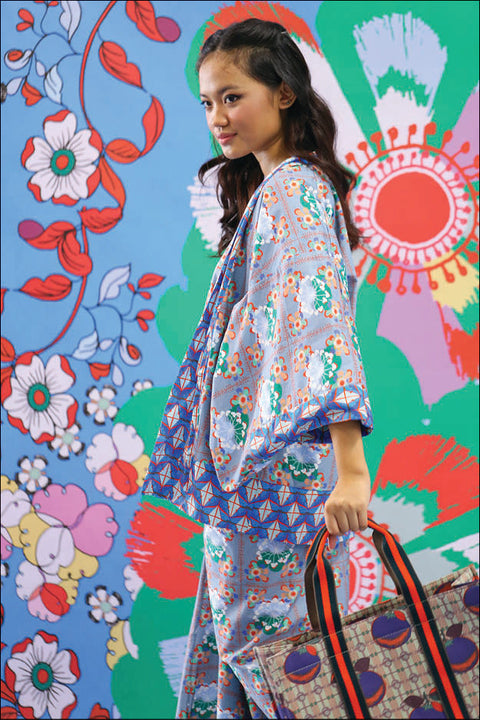 Reversible Kimono - Diamond's & Flowers Blue