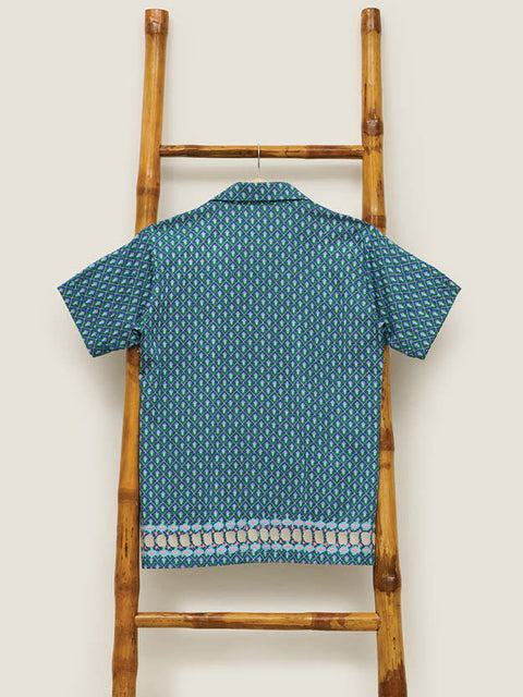 Men Shirt With Embroidery - Love Lattice IIi Grass