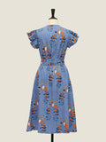 50'S WRAP DRESS - WILLOW ROSES BLUE