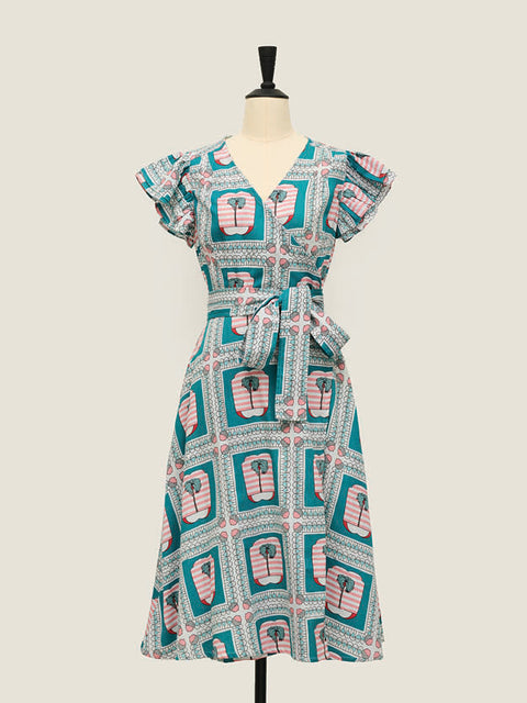 50's Wrap Dress - Tropical Lace Peach