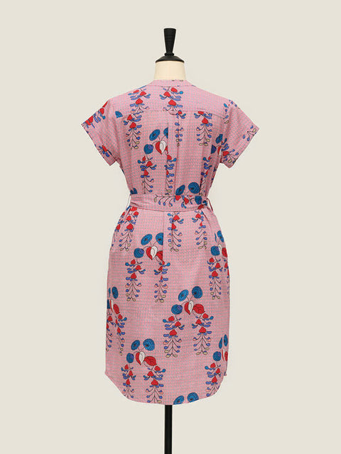 Shirt Dress Mandarin Collar - Willow Roses Pink