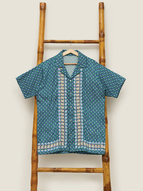 Men Shirt With Embroidery - Love Lattice IIi Grass